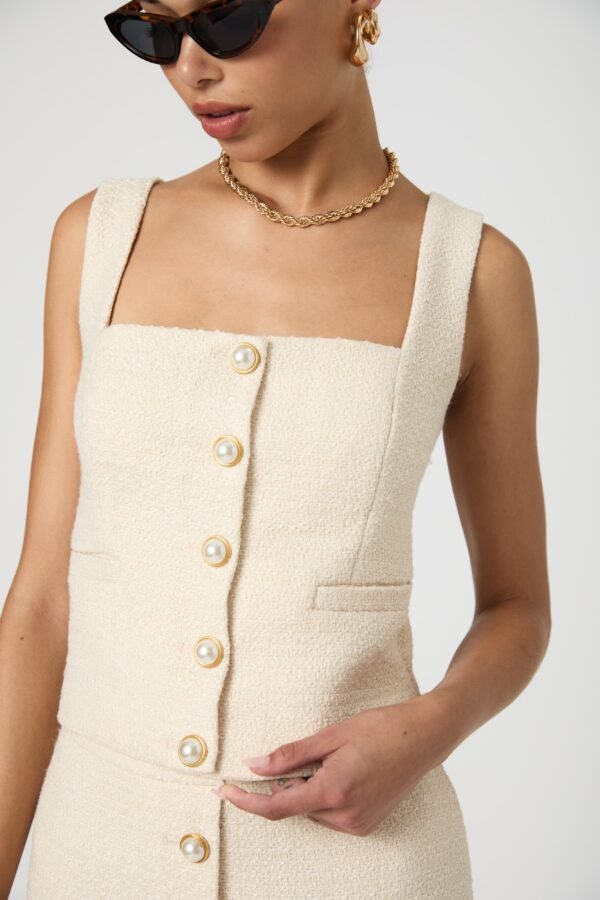 Structured Tweed Button Front Top