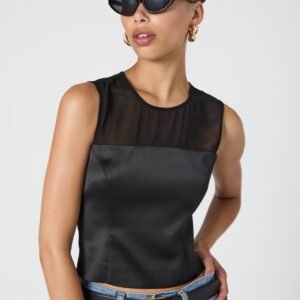 Sheer Panel Satin Sleeveless Top