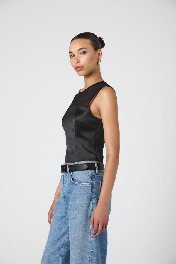 Sheer Panel Satin Sleeveless Top