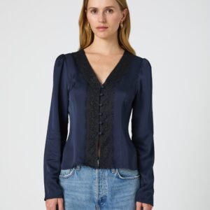 Ennis Satin Lace V-Neck Blouse